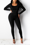 Casual Solid Split Joint Square Collar Long Sleeve Two Pieces