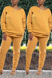 Fashion Solid Color Sweater And Trousers Yellow Two Piece Suit