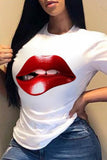 Fashion Casual Lips Printed Basic O Neck T-Shirts