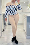 Casual Daily Simplicity Mixed Printing Patchwork Printing Half A Turtleneck Long Sleeve Two Pieces