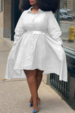 Casual Solid Asymmetrical Shirt Collar A Line Plus Size Dresses（Without Belt）