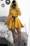 Vintage Off The Shoulder Long Sleeves One word collar Bud Mid-Calf