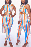 Fashion Striped Printed Multicolor Two-piece Set