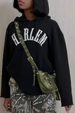 Casual Daily Print Draw String Hooded Collar Tops