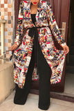 Fashion Casual Print Cardigan With Belt Outerwear