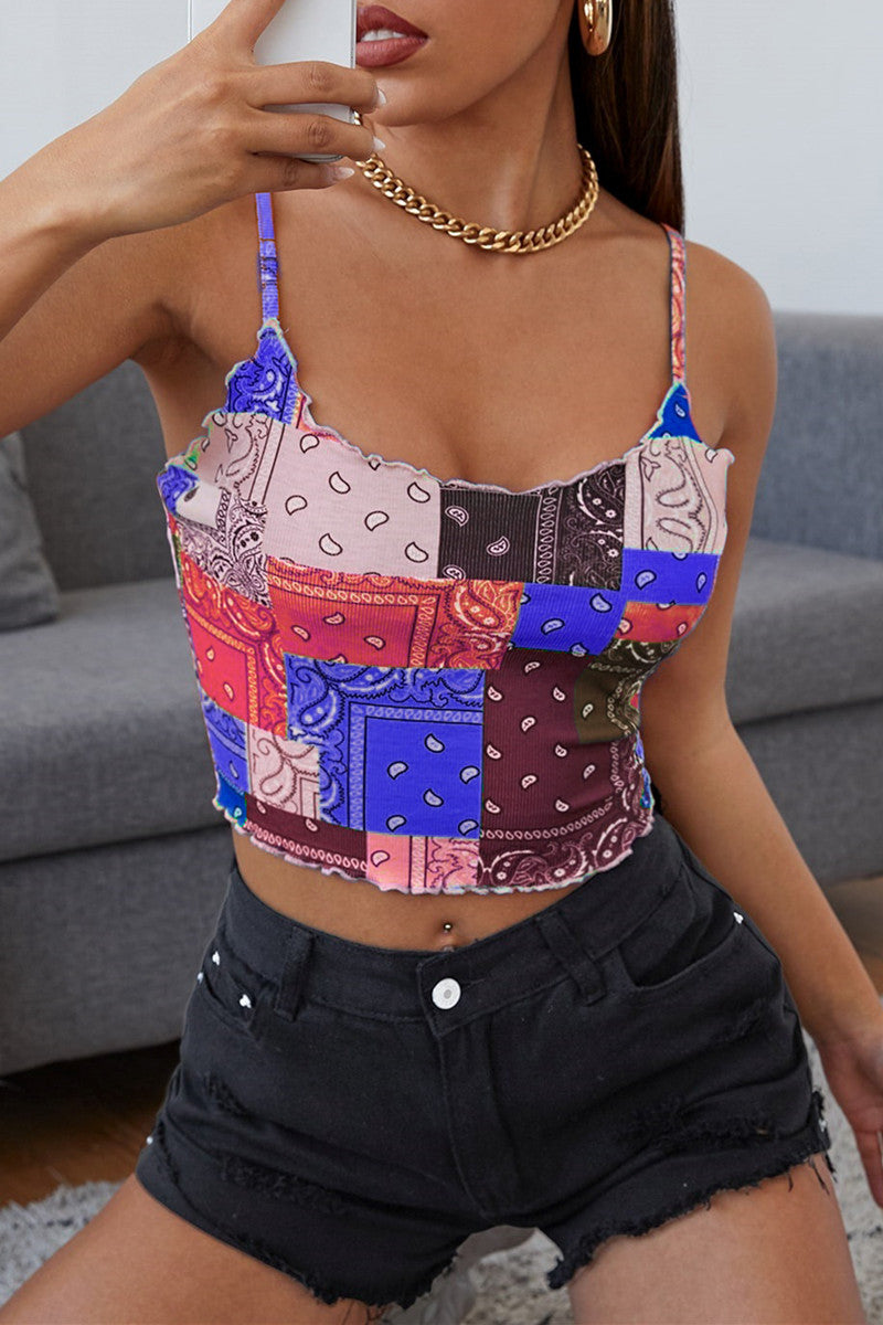 Sexy Casual Print Backless Spaghetti Strap Tops
