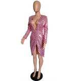Sequined V Neck Irregular Long-Sleeved Dress