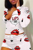 Polyester Sweet Lips Print Straight Long Sleeve Two Pieces