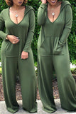 Elastic Fly Mid Solid Loose Pants  Jumpsuits & Rompers