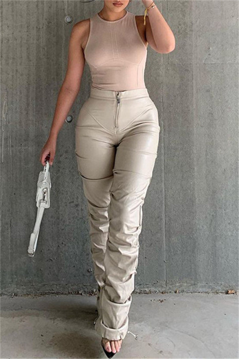 Fashion Casual Solid Split Joint Regular High Waist Trousers