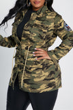 Fashion Casual Camouflage Print Split Joint Turndown Collar Outerwear