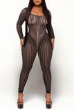 Sexy Striped See-through U Neck Skinny Jumpsuits