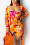 Sexy Casual Printed Orange Two-piece Set