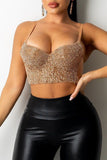 Pre-sale Fashion Sexy Patchwork Hot Drilling Backless Spaghetti Strap Tops