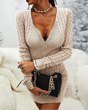 Zipper Front Cable Knit Sweater Dress