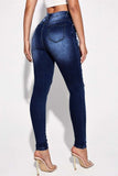 Casual Solid Ripped High Waist Skinny Denim Jeans