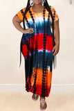 Fashion Casual Plus Size Tie Dye Printing O Neck Short Sleeve Dress