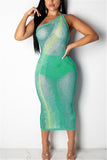 Sexy Fashion Hot Diamond Green Sleeveless Dress