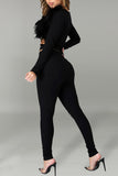 Fashion Sexy Solid Split Joint Strap Design V Neck Long Sleeve Two Pieces