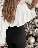 Buttoned Long Sleeve Contrast Sequin Top