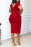 Casual Solid Backless Flounce Slit O Neck One Step Skirt Dresses