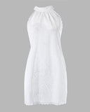 Scallop Trim Eyelet Embroidery Casual Dress