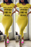 Fashion Casual Printed Yellow Short Sleeve Dress