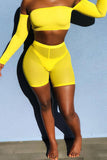 Trendy Dew Shoulder Yellow Two-piece Shorts Set(Without Underpants)