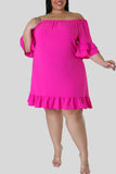 Casual Solid Patchwork Flounce Off the Shoulder Straight Plus Size Dresses