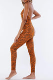 Fashion Sexy Print Hollowed Out Backless Halter Skinny Jumpsuits