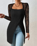 Lace Patch Overlap Long Sleeve Top