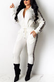 Fashion Solid Color Stripe White Two Piece Suit