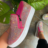Casual Patchwork Rhinestone Round Comfortable Out Door Flats Shoes