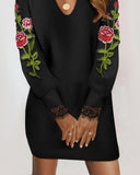 Rose Embroidery Eyelash Lace Trim Casual Dress