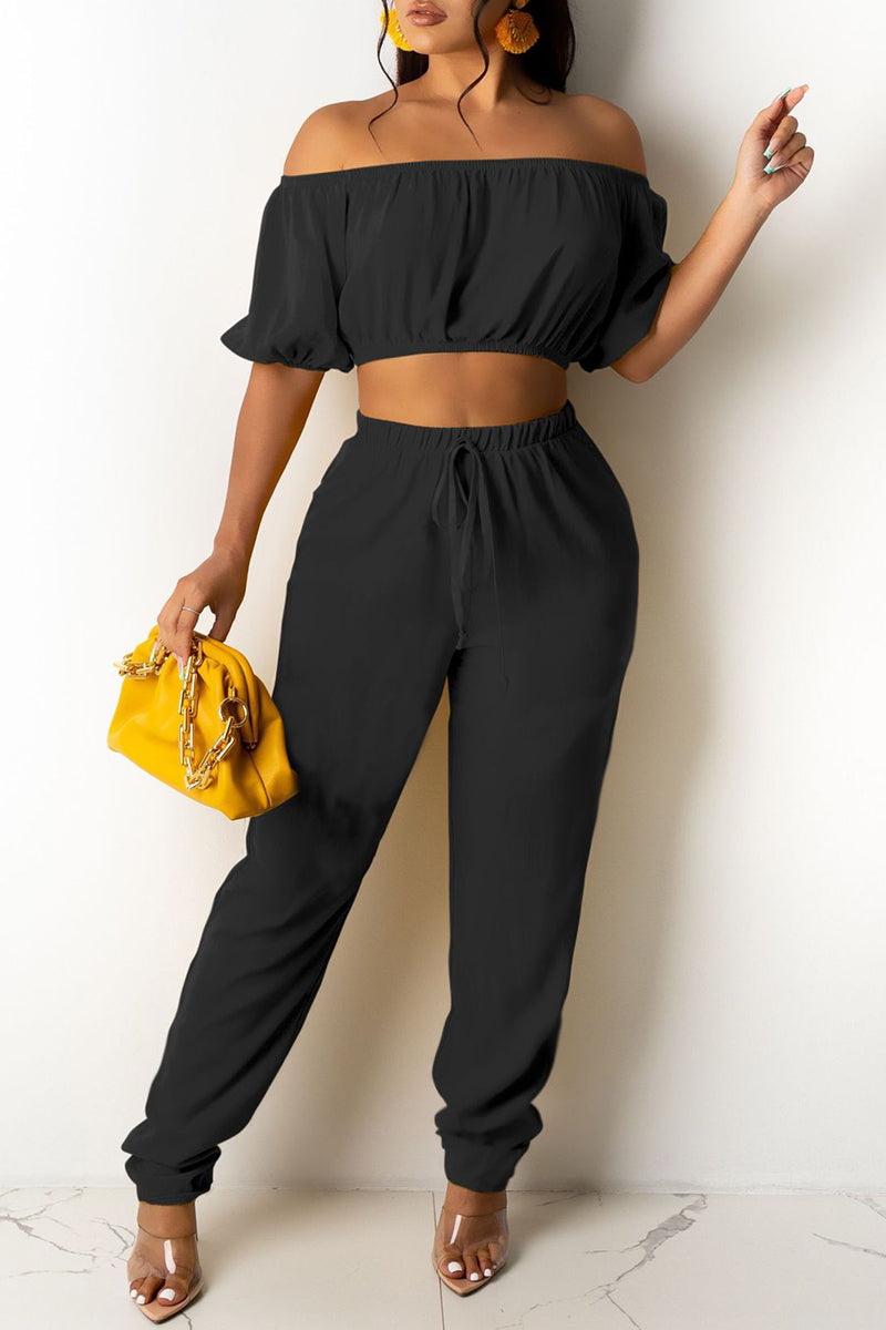 Sexy Casual Solid Backless Off the Shoulder Short Sleeve Two Pieces