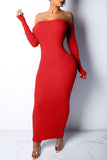 Fashion Sexy Off The Shoulder Long Sleeves One word collar Pencil Dress Mid-Calf backless  Club Dres