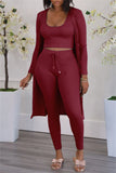 Fashion Casual Solid Cardigan Vests Pants U Neck Long Sleeve Two Pieces