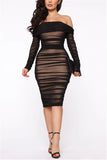 Fashion Sexy Solid Color Off Shoulder Black Long Sleeve Dress