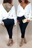 Polyester Cotton V Neck Long Sleeve Solid