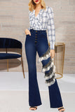 Fashion Casual Patchwork Buttons High Waist Regular Jeans