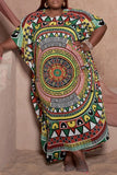 Casual Print Patchwork Long Dress Plus Size Dresses (Subject To The Actual Object)