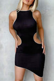 Fashion Sexy Solid Hollowed Out O Neck Sleeveless Dress