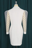 Elegant Print Polka Dot Patchwork Buttons Turn-back Collar Straight Dresses