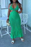 Fashion Casual Vacation Solid Hollowed Out V Neck Trumpet Mermaid Dresses