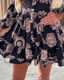 Baroque Print Frill Hem Tied Detail Dress
