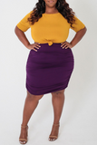 Casual Solid Split Joint O Neck Pencil Skirt Plus Size Two Pieces