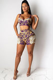 Milk Silk Sexy Patchwork asymmetrical Print Two Piece Suits Straight Sleeveless Two-Piece Short Set