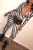 Polyester Elastic Fly Long Sleeve Mid Print Zippered Skinny Pants  Jumpsuits & Rompers