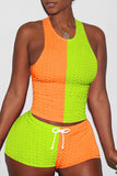 Casual Sportswear Patchwork Basic O Neck Sleeveless Two Pieces
