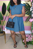 Sweet Ruffled Sleeve Sleeveless O-neck Cake Dress Knee-Length Solid Dresses